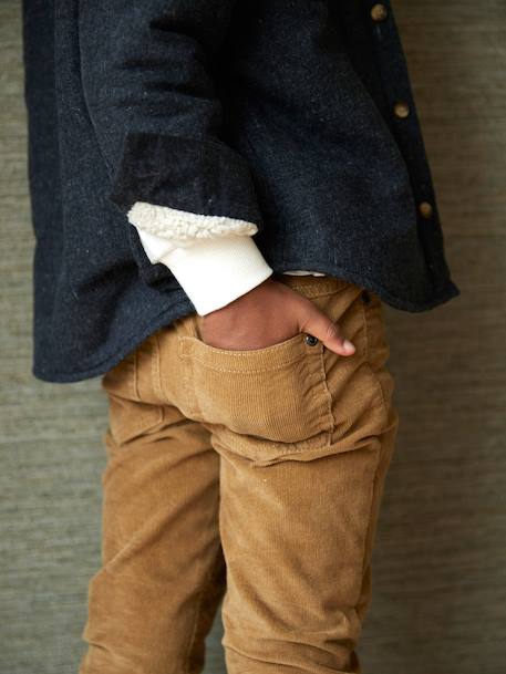 Slim Leg Corduroy Trousers for Boys bordeaux red+Tan 