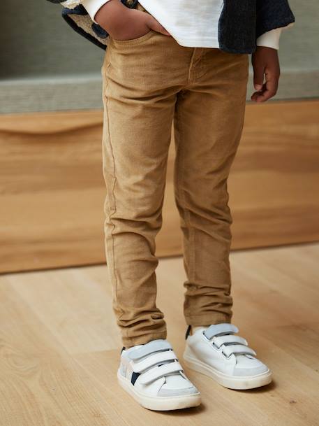 Slim Leg Corduroy Trousers for Boys bordeaux red+Tan 