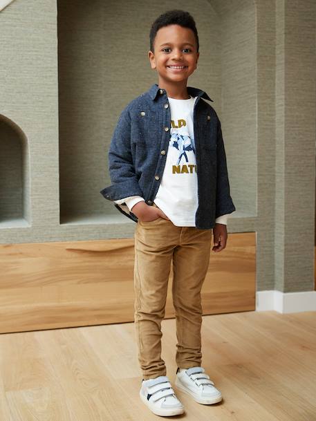 Slim Leg Corduroy Trousers for Boys bordeaux red+Tan 
