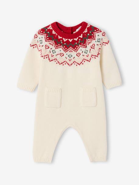 Knitted 2-Piece Christmas Set: Jumpsuit + Socks ecru 