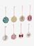 Pack of 10 Wooden Christmas Baubles, MOONY printed red 