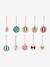 Pack of 10 Wooden Christmas Baubles, MOONY printed red 
