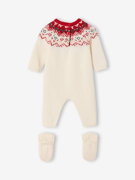 Knitted 2-Piece Christmas Set: Jumpsuit + Socks ecru 