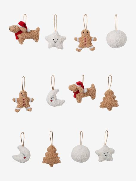 Set of 12 sherpa Christmas decorations beige 
