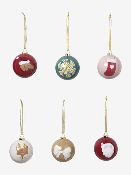 Pack of 6 3D Christmas baubles red 