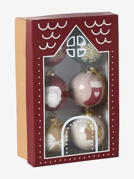 Pack of 6 3D Christmas baubles red 
