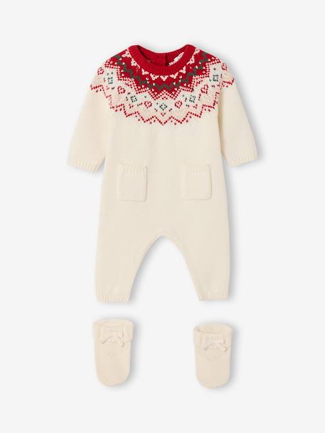 Knitted 2-Piece Christmas Set: Jumpsuit + Socks ecru 