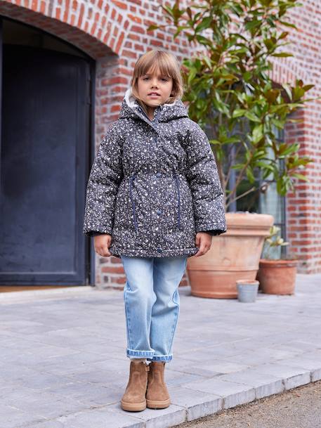 Romantic Hooded Parka for Girls green+navy blue 