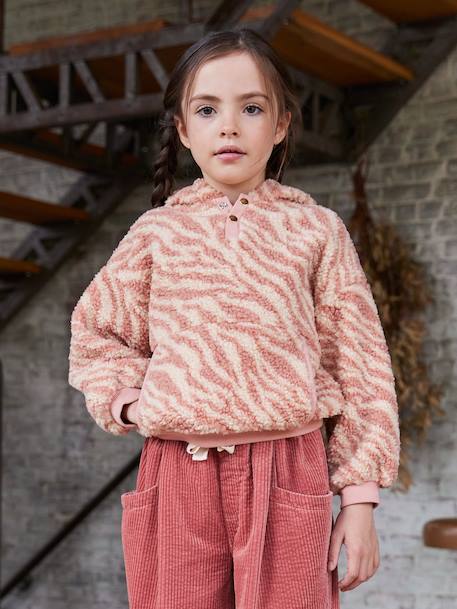 Hooded Sherpa Sweatshirt for Girls ecru+rosy 
