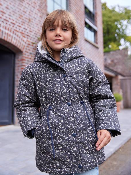 Romantic Hooded Parka for Girls green+navy blue 