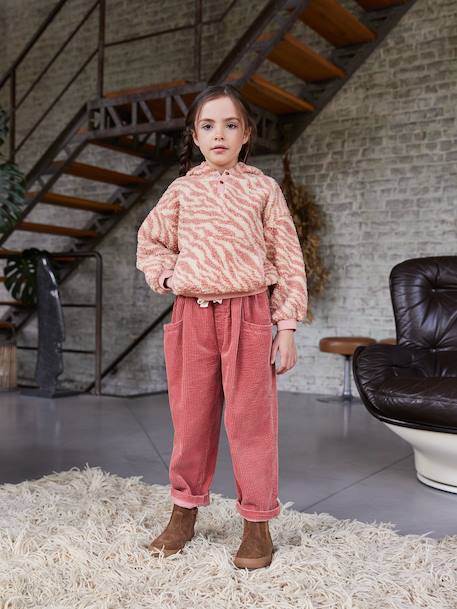 Loose-Fit Corduroy Trousers for Girls bordeaux red+chocolate+old rose 