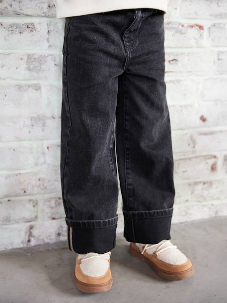 Wide-Leg Jeans with Turn-Ups for Girls black denim 