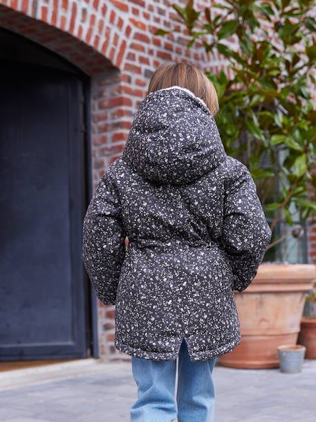 Romantic Hooded Parka for Girls green+navy blue 