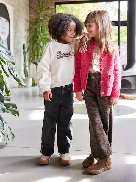 Wide-leg paperbag leopard print trousers for girls beige+chocolate+multicoloured+vanilla 