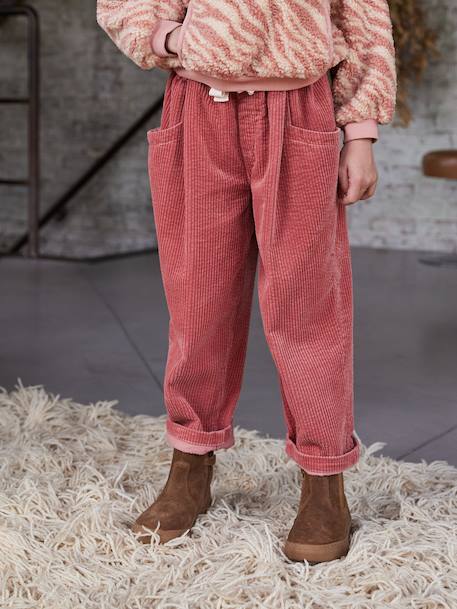 Loose-Fit Corduroy Trousers for Girls bordeaux red+chocolate+old rose 
