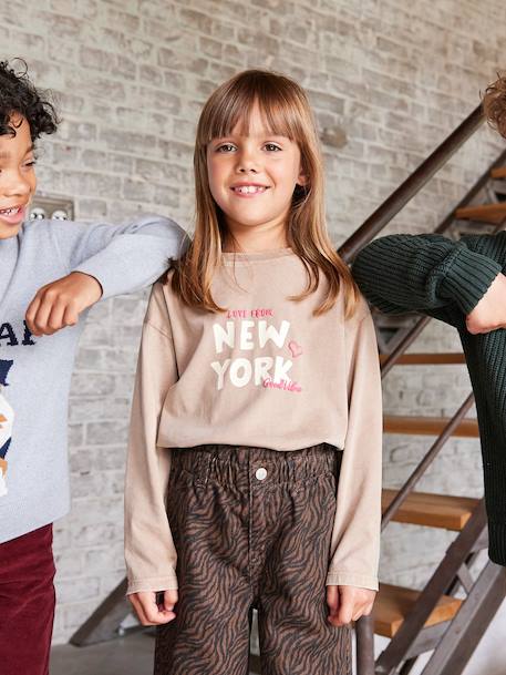 New York Long Sleeve T-Shirt with Fluorescent Touches, for Girls sandy beige 