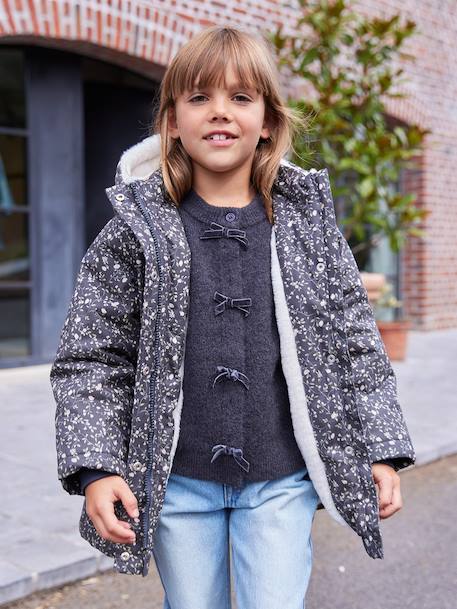 Romantic Hooded Parka for Girls green+navy blue 