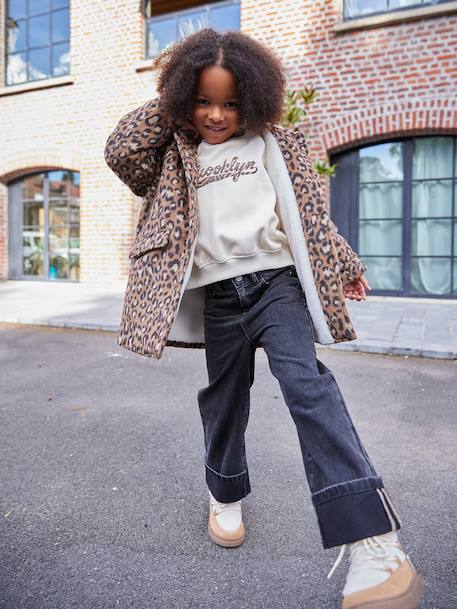 Leopard Print Wool Blend Hooded Coat for Girls brown 