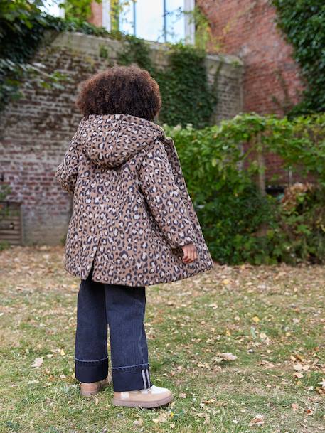 Leopard Print Wool Blend Hooded Coat for Girls brown 