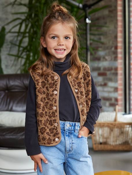 Leopard Print Waistcoat in Sherpa brown+ecru 