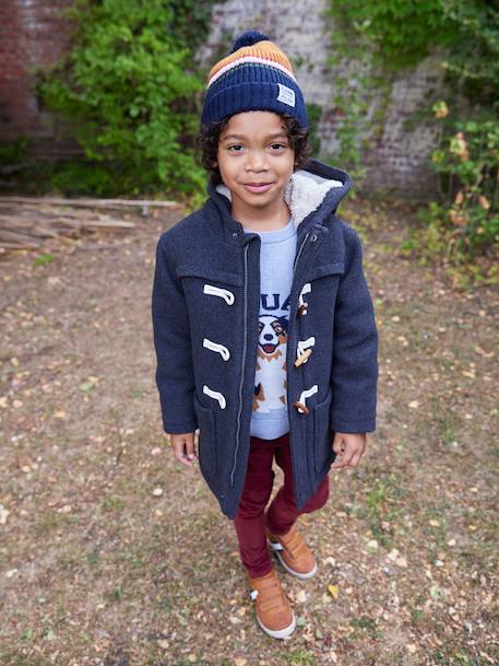Woollen Duffle Coat with Sherpa Lining for Boys marl grey+navy blue 