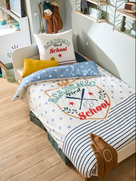 Duvet Cover + Pillowcase Set for Children, Academic WHITE MEDIUM SOLID WITH DESIGN 