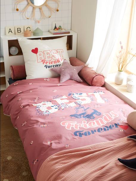 Duvet Cover + Pillowcase Set for Children, BFF WHITE MEDIUM SOLID WITH DESIGN 