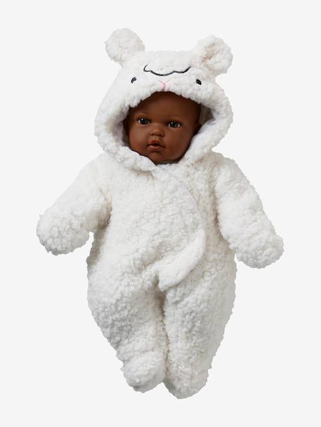 Sherpa pramwsuit for baby dolls white 