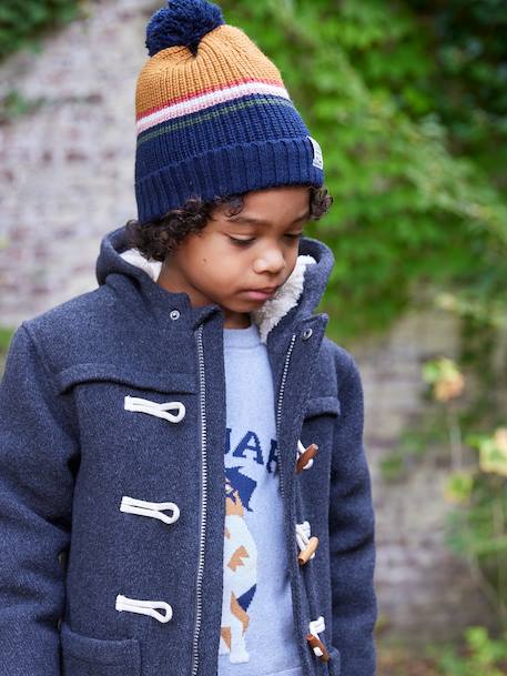 Woollen Duffle Coat with Sherpa Lining for Boys marl grey+navy blue 