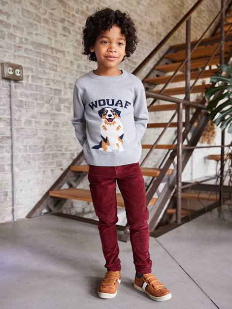 Round Neckline Jumper with Dog Motif marl grey 