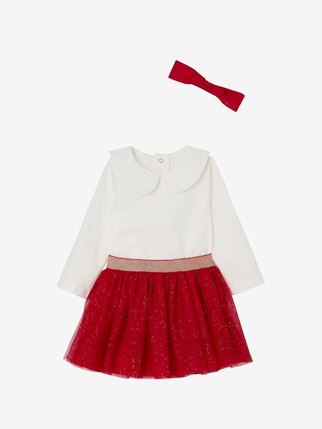 Baby girl set T-shirt skirt band for head accessories for hair Christmas gift box red 