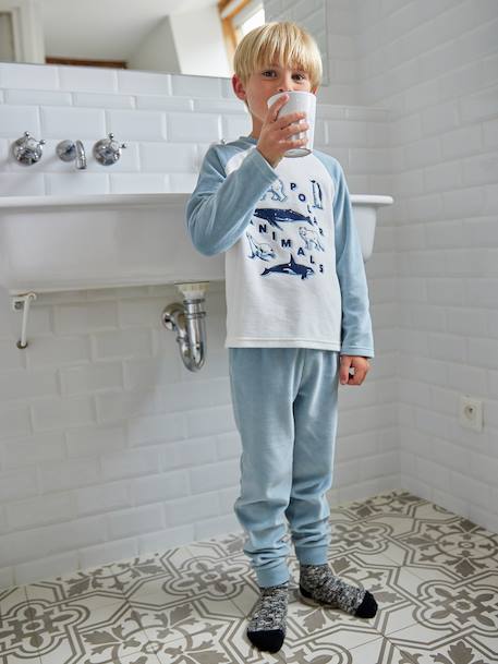 Pack of 2 'Polar Animal' Velour Pyjamas for Boys sky blue 