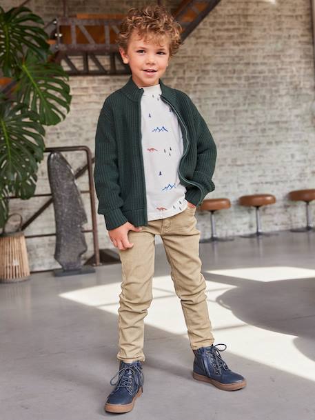 High Neck Long-Sleeved Cardigan for Boys green+navy blue 