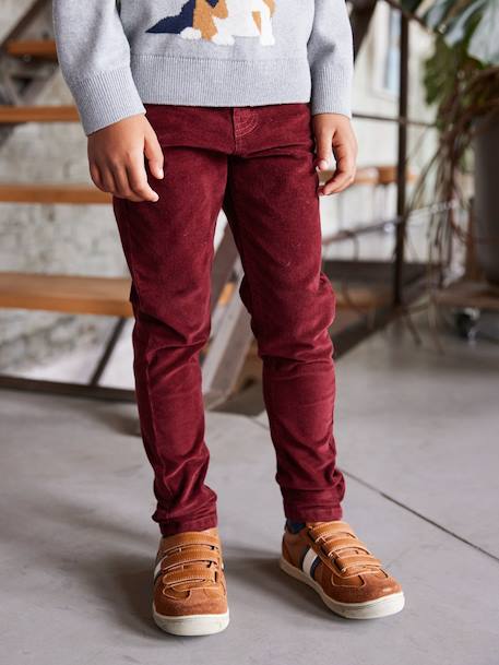 Slim Leg Corduroy Trousers for Boys bordeaux red+Tan 