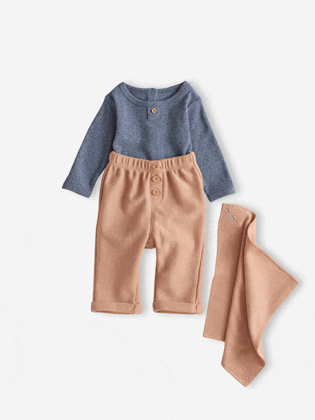 3-Piece Set for Newborns: Bodysuit + Trousers + Scarf camel 