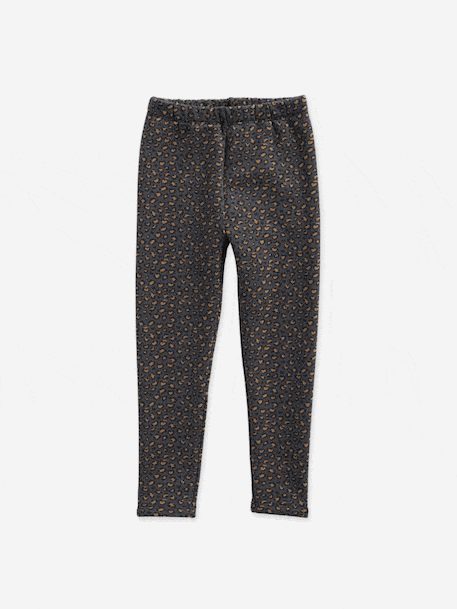 Leggings Lined in Polar Fleece for Girls BROWN LIGHT ALL OVER PRINTED+chocolate+dusky pink+printed grey 