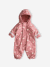 Fleece-lined baby's hooded printed rainsuit old rose+vanilla 