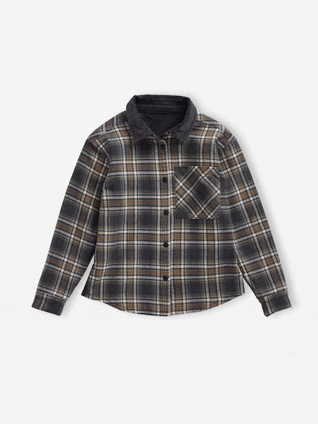 Reversible Flannel & Velour Shirt for Boys, JONEN anthracite 
