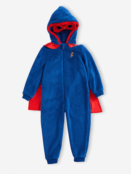 Superhero sleepsuit pyjamas: detachable cape + mask royal blue 