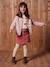 Buttoned Corduroy Skirt with Fancy Bow navy blue+old rose 