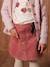 Buttoned Corduroy Skirt with Fancy Bow navy blue+old rose 