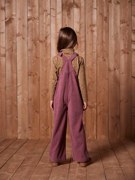Wide-Leg Fleece-Effect Corduroy Dungarees for Girls fir green+mauve 