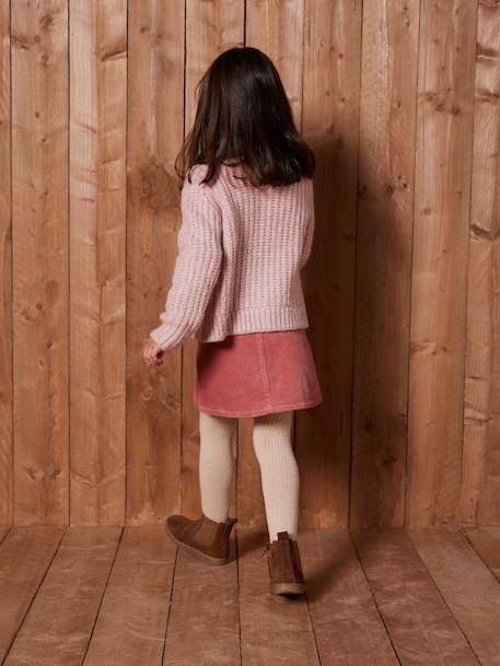 Buttoned Corduroy Skirt with Fancy Bow navy blue+old rose 