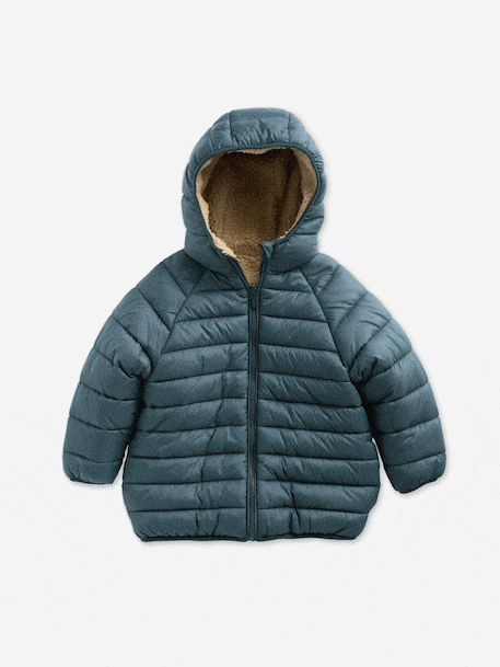 Reversible Hooded Jacket, Padded & in Sherpa, for Boys fir green+mocha 