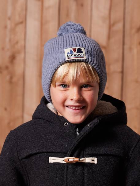 Boys' beanie + snood + mittens/gloves 'Outdoor' set grey blue+khaki 