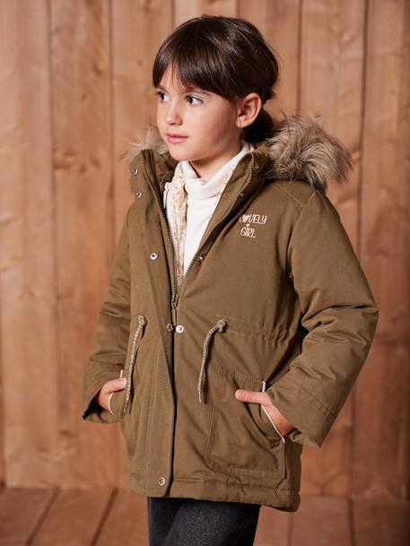3-in-1 Parka with Hood for Girls black+GREEN DARK SOLID+grey green+khaki+PURPLE MEDIUM SOLID+sage 