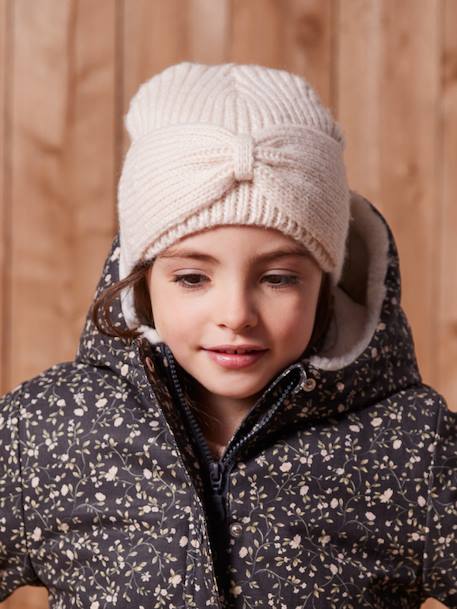 Rib Knit Beanie with Fancy Bow, for Girls cinnamon+marl beige+old rose 