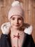 Girl's jacquard set: beanie + snood + mittens/gloves ecru+rose 