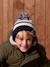 Striped set for boys: beanie + snood + mittens/gloves ecru 