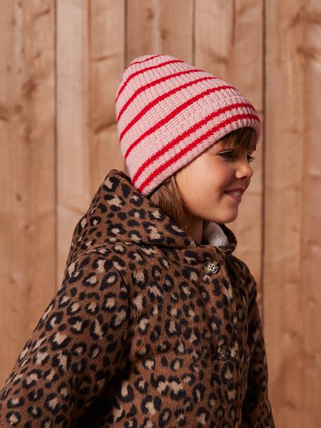 Girl's striped set: beanie + snood + mittens/gloves blush 